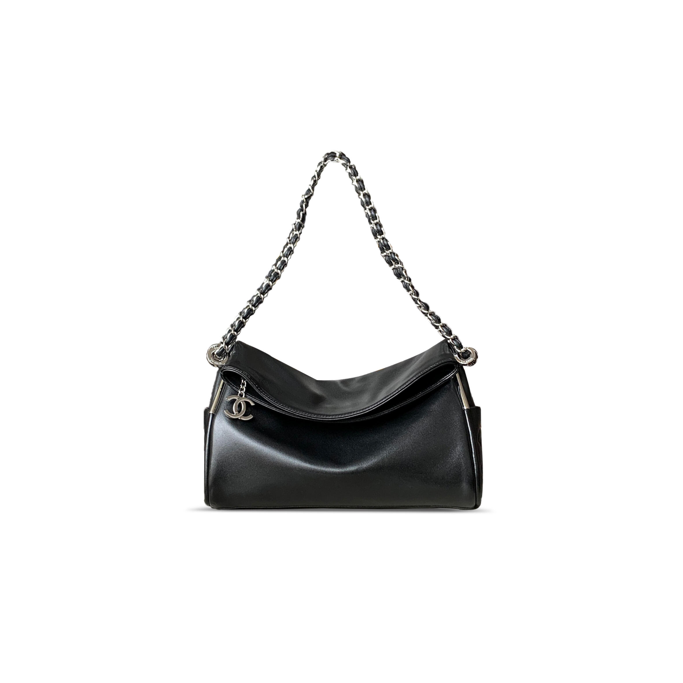 Ch**el master small soft lambskin hobo chain folding bag black 496522 (30*25cm)